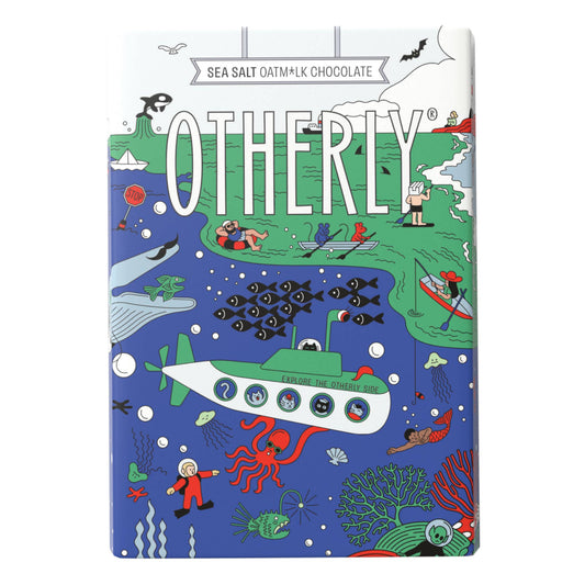 Chocolate packaging with colourful underwater scene and 'OTHERLY' branding