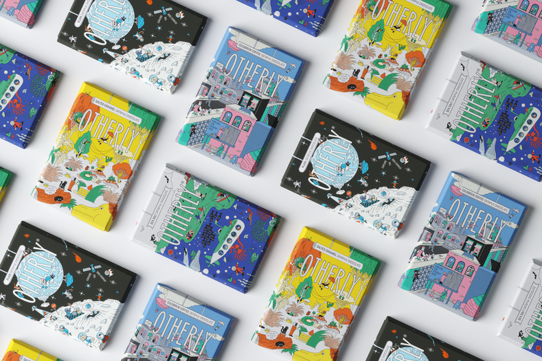 Colourful chocolate boxes with 'Otherly' branding on a white background