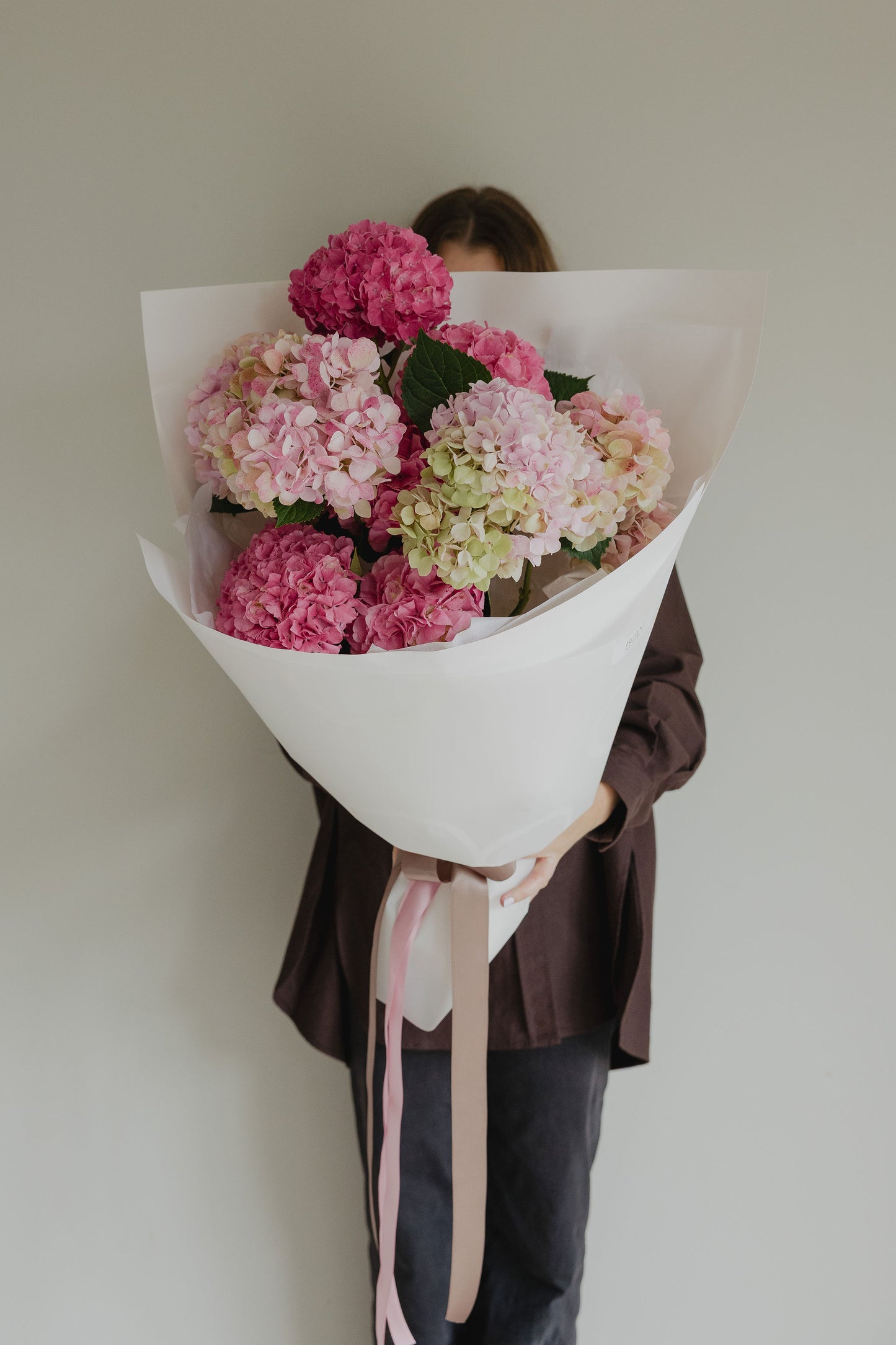 Showstopper small hydrangea bouquet gift wrapped for flower delivery